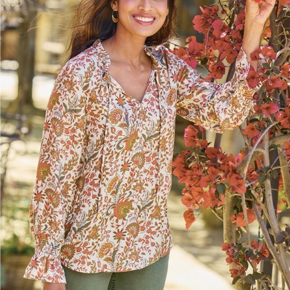 Soft Surroundings Asha Floral Long‎ Sleeve Top